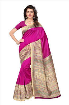 Ishin Printed Kalamkari Poly Silk Saree(Purple)