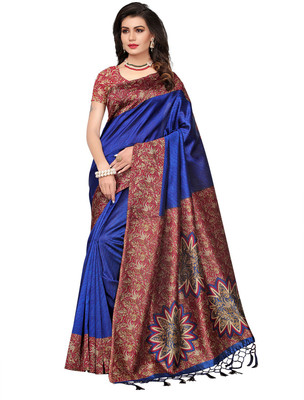 Ishin Printed Bollywood Poly Silk Saree(Blue)