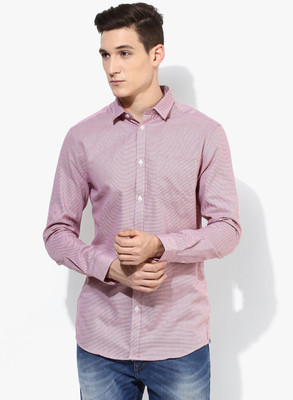 Jack & Jones Men Solid Casual Pink Shirt at flipkart