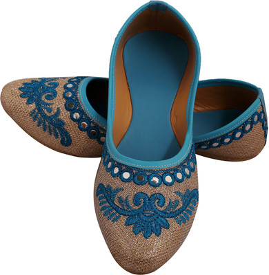 

DFR Gold glitter with mirror work Jutis For Women(Blue
