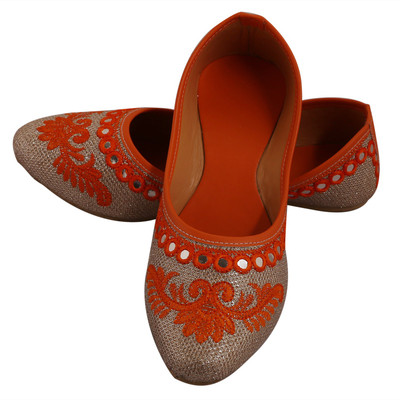 

DFR Gold glitter with mirror work Jutis For Women(Orange