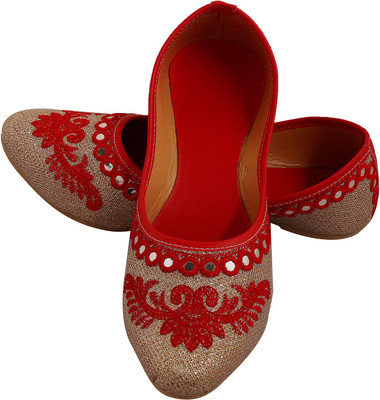

DFR Gold glitter with mirror work Jutis For Women(Red, Beige