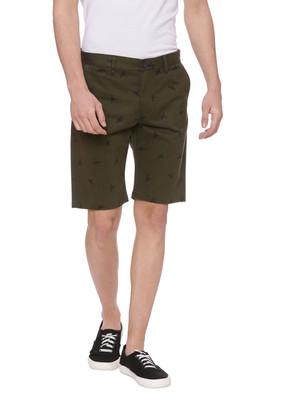 Basics Printed Men Green Chino Shorts