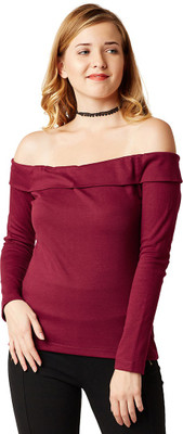 Miss Chase Casual Full Sleeve Solid Women Maroon Top