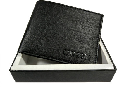 

Oaks Wood Men Black Genuine Leather Wallet(4 Card Slots)