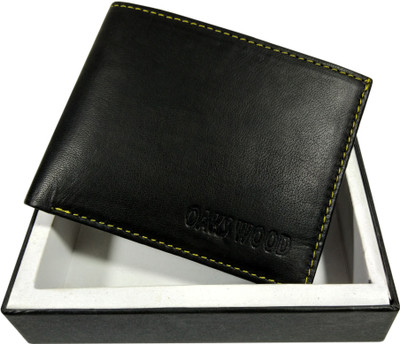 

Oaks Wood Men Black Genuine Leather Wallet(4 Card Slots)