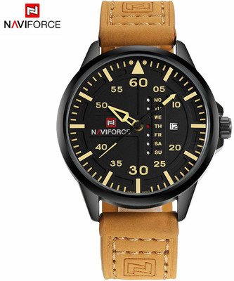 

Naviforce Black24825 NAVIFORCE Original Genuine Leather Quartz Date Week Waterproof Sport Men's Wrist Watch 9074 Brown Watch - For Men
