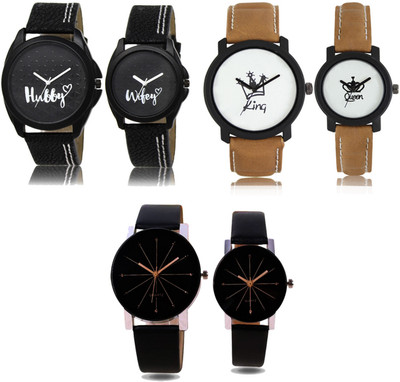 REMIXON Couple Watch With King-Queen & Hubby-Wifey Dial & Black Crystal Glass Analog Watch - For Men & Women REMIXON Couple Watch With King-Queen & Hubby-Wifey Dial & Black Crystal Glass Analog Watch - For Men & Women