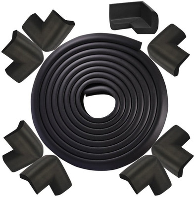 

safetywarehouse Baby Corner Protector- Baby Proofing Furniture Bumpers For Safety From Desk, Table And Countertop Sharp Edges, Childproof 1 Safety Foam (2 meter) & 8 Pre-Taped Corner Cushion For Security (Black)(Black)
