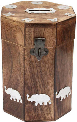 

Sublime Arts Handmade Wooden Coin Bank(Brown)