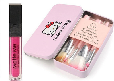 

TheTopNotch Matte Me Liquid Lipstick Pink and Hello Kitty Makeup Brushes(Set of 2)