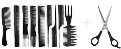 

AASA 9 Pcs Salon hair cut comb + Hair cutting scissor (combo set)(Set of 10)
