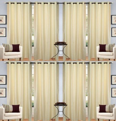 New panipat textile zone' 274.32 cm (9 ft) Polyester Semi Transparent Long Door Curtain (Pack Of 8)(Floral, Solid, Cream)