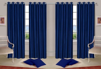 New panipat textile zone' 274.32 cm (9 ft) Polyester Semi Transparent Long Door Curtain (Pack Of 4)(Floral, Solid, Navy Blue)