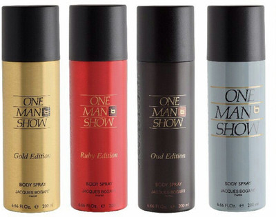 

ONE MAN SHOW RED GOLD BROWN BLUE Body Spray - For Men & Women(200 ml, Pack of 4)