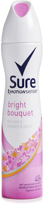 

Sure WOMEN FRAGRANCE BRIGHT BOUQUET DEODORANT 150ML-8h protection with a floral & fruity fragrance that marries freshness, vibrance and femininity. Deodorant Spray - For Women(150 ml)