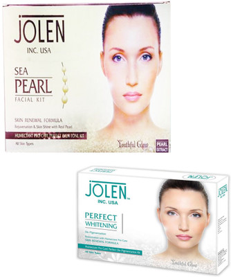 

Jolen PERFECT WHITENING GLOW DE-PIGMENTATION KIT 50 GM.+ SEA PEARL FACIAL KIT 50 GM 50 g(Set of 2)