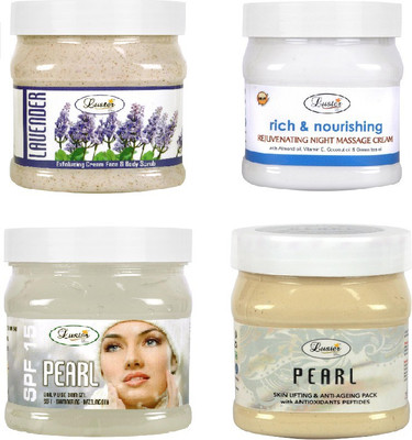 

Luster Customized Facial Kit (Lavender Scrub + Rich & Nourishing Cream + SPF 15 Pearl Gel + Pearl Skin Lifting & Anti-Aging Face Pack) 2000 ml(Set of 4)
