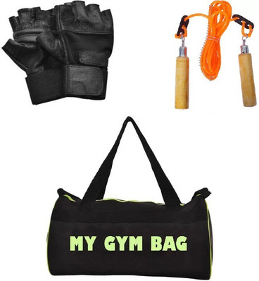 

Monika Sports gym bag + gym gloves + wooden skipping rope for exercise in home & gym Gym & Fitness Kit