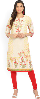 BIBA Women Printed Straight Kurta(Beige) BIBA Women Printed Straight Kurta(Beige)