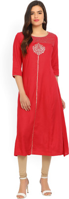 Aurelia Women Embroidered Straight Kurta(Red) Aurelia Women Embroidered Straight Kurta(Red)