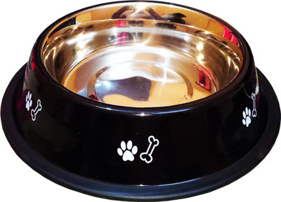 

Petshop7 Stylish - Regular Anti Skid Dog Food Bowl / Dog Bowl (2800ML, Black) (Xtra Large) Round Stainless Steel Pet Bowl(2800 ml Black)