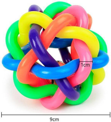 

Mymart - Colorful Squeaky Rainbow Rubber Ball With Bell For Medium To Small Pets - Large Rubber Ball For Dog & Cat