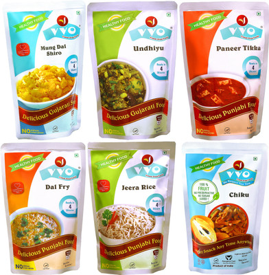 

VVO Ready to eat Mung Dal Shiro, Undhiyu, Paneer Tikka, Dal Fry, Jeera Rice & Chikoo 330 g