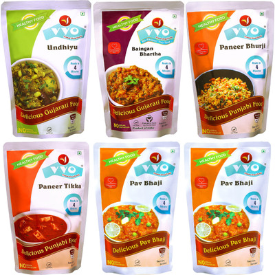 VVO Ready to eat Freeze Dried Undhiyu, Baingan Bhartha, Paneer Bhurji, Paneer Tikka, 2 Pav Bhaji (Combo of 6) 330 g