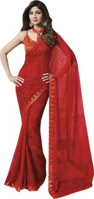 Shaily Retails Self Design Bollywood Chiffon Saree(Red)