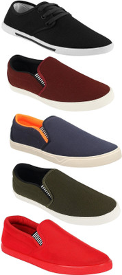 

Pexlo Combo Pack of 5 Casual (Loafers & Sneakers) Slip On Sneakers For Men(Multicolor