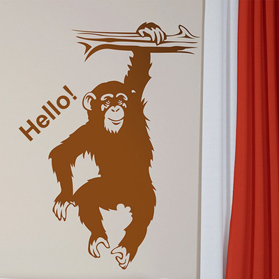 Asmi Collections 60 cm Say Hello to Cute Hanging Chimpanzee Removable Sticker(Pack of 1)