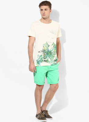Jack & Jones Graphic Print Men's Round Neck Beige T-Shirt, Whisper white
