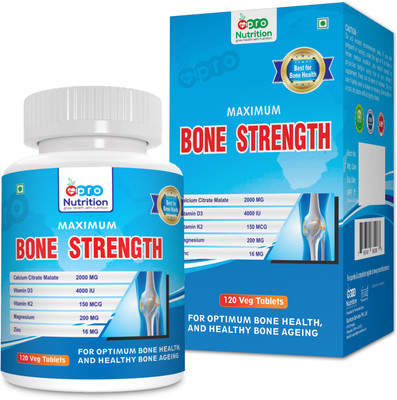 

ProNutrition Bone Strength with Calcium Citrate (2000 MG), Vitamin D3 (4000 IU), Vitamin K2 (150 MCG), Magnesium (200 MG), Zinc (16 MG) Supplement for Complete Bone Health – 120 Vegetable Tablets(120 No)