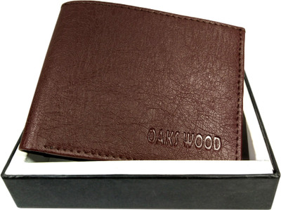 

Oaks Wood Men Black Genuine Leather Wallet(4 Card Slots), Brown