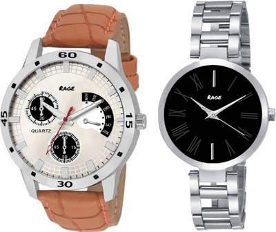 

Rage Enterprise New Designer Black Dial Couple Combo Set Of 2 Boys & Girls Watch - For Men & Women