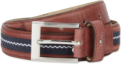 

Tommy Hilfiger Men Blue, Maroon Genuine Leather, Fabric Belt, Burgandy