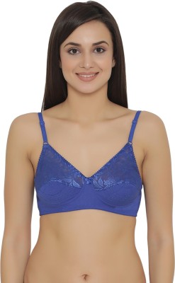 Clovia Cotton & Lace Non-Padded Non-Wired Bra Women T-Shirt Non Padded Bra(Blue)