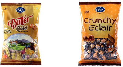 

Oshon Butter Gold & Crunchy Eclair Pouch Combo (Pack of 2) Milk Cream Candy(Pack of 2)