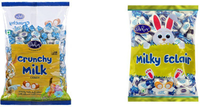 

Oshon Crunchy Milk & Milky Eclair Pouch Combo (Pack of 2) Milk Cream Candy(Pack of 2)