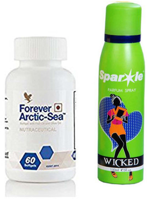 

Forever Arctic-Sea Super Salmon Omega-3 Natural Fish Calamari Oils With Olive Oil - 60 Soft Gels with one sparkle perfume 150 ml(Set of 2)