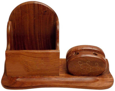 

FashionFrame 3 Compartments Wood Handmade Wooden Pen Stand Holder Table Decor / Desk Organizer / Mobile Stand / Pen Stand / Card Holder(Brown)