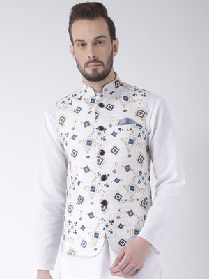 Hangup Sleeveless Printed Men Nehru Jacket