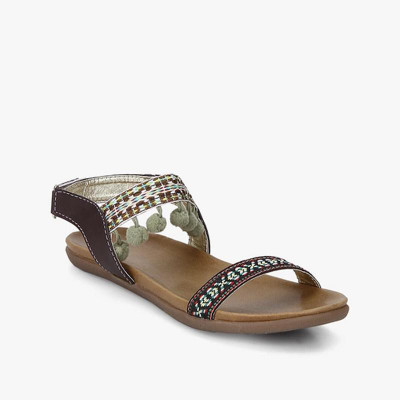 Glitzy Galz Girls Velcro Flats(Beige, Brown