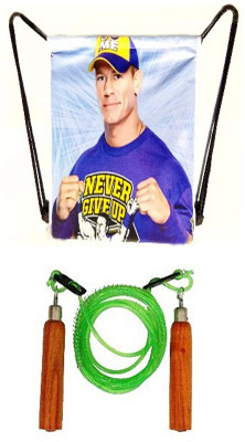 

Monika Sports string bag purple + wooden skipping rope for exercise Home Gym Kit