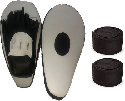 

Facto Power Pair of Black Color Curve Coacher Pad and 9 Feet Long Black Color Hand Wraps Boxing Kit