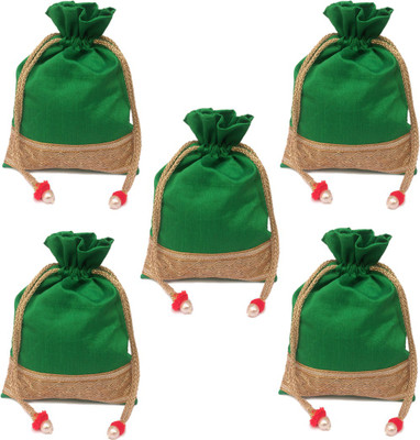 

Shubh Shagun Return Gift Potli Bag Handbag Women Ethnic 5 Pcs Potli(Green)