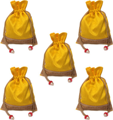 

Shubh Shagun Return Gift Potli Bag Handbag Women Ethnic 5 Pcs Potli(Yellow)