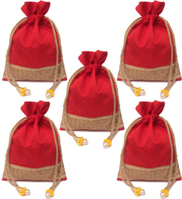 

Shubh Shagun Return Gift Potli Bag Handbag Women Ethnic 5 Pcs Potli(Red)
