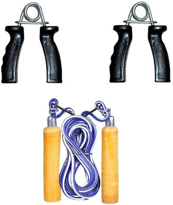 Woody PRO Wooden Exercise Skipping Rope &1 PAIR PVC HAND GRIP COMBO Home Gym Freestyle Skipping Rope(Blue, Length: 274 cm)